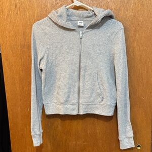 Aritzia TNA Grey Cropped Zip-Up Hoodie